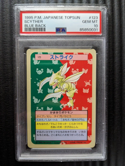 Pokemon Japanese 1995 Topsun Blueback Scyther #123 PSA 10 Mint - Image 1