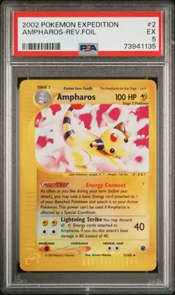 PSA 5 EX Ampharos 2/165 Expedition Base Reverse Holo Rare E Reader Pokemon 2002 - Image 1