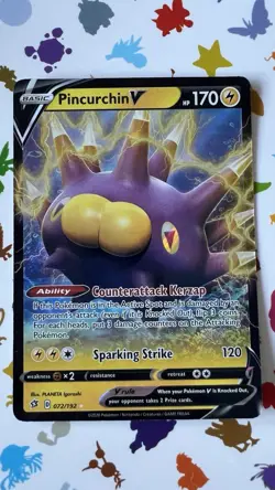 Pokemon TCG Pincurchin V Rebel Clash 072/192 Regular Ultra Rare - Image 1