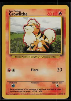 Growlithe 028/102 Base Set Vintage WOTC Pokemon TCG LP - Image 1