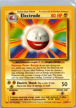 Pokemon Electrode Base Set # 21 LP - Image 1