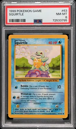 1999 POKEMON BASE SET UNLIMITED #63 SQUIRTLE PSA 8 - Image 1