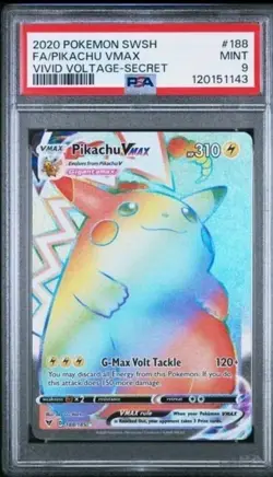 Pokemon Pikachu VMAX 188/185 Vivid Voltage 2020 Secret Rainbow Rare PSA 9 - Image 1