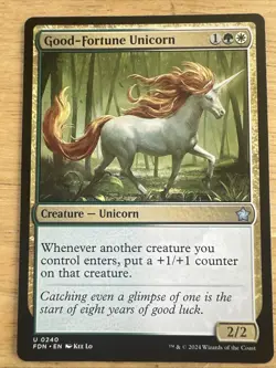 MTG Magic the Gathering Good-Fortune Unicorn (240/789) Foundations NM - Image 1
