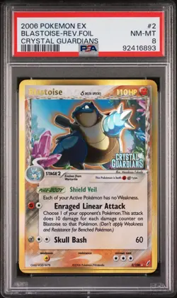 Pokemon Ex Crystal Guardians #2 Blastoise Reverse Holo PSA 8 - Image 1