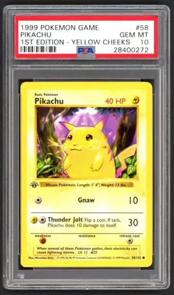 Pokemon Cards - PSA 10 1st Edition Shadowless Pikachu 58/102 - Base Set GEM MT - Image 1