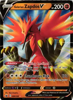 Pokemon TCG Galarian Zapdos V Ultra Rare SWSH06: Chilling Reign 080/198 MP - Image 1