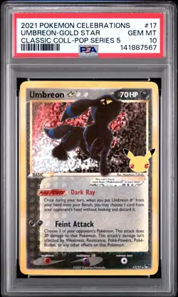 2021 POKEMON CELEBRATIONS CLASSIC COLL #17 UMBREON-GOLD STAR PSA 10 - Image 1