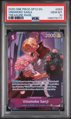 2025 ONE PIECE OP12-LEGACY OF THE MASTER TREASURE RARE VINSMOKE SANJI PSA 10 - Image 1