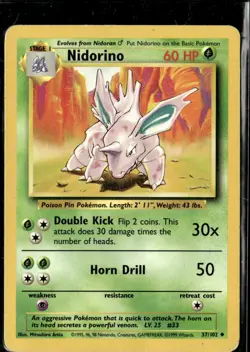 Pokemon Nidorino 37/102 Base Set Non Holo Uncommon 2 Card Lot LP - Image 1