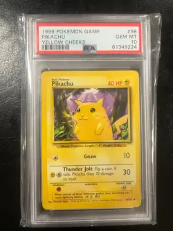 1999 Base Set Pokemon Pikachu Yellow Cheeks #58 PSA 10 Gem Mint VINTAGE WOTC - Image 1