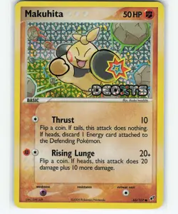 Makuhita 65/107 Reverse Holo Common EX Deoxys Stamped Pokemon Card 2005 (NM) - Image 1