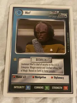 Star Trek CCG 1E WB95 WORF Rare Card NEVER PLAYED - Image 1