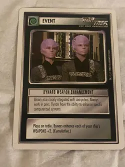 Star Trek CCG 1E WB95 BYNARS WEAPON ENHANCEMENT Rare Card NEVER PLAYED - Image 1