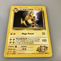Lt. Surge's Raichu 28/132 Gym Heroes Pokemon Card Non Holo LP 2000 - Image 3