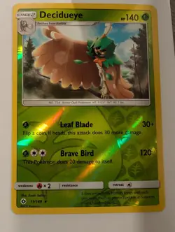 Decidueye - 11/149 - Sun & Moon Base Set Pokemon Reverse Holo Foil Nice! - Image 1