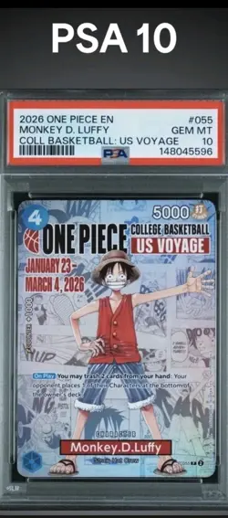 One Piece Monkey D. Luffy US College Basketball Card Promo PSA 10 Pre Sale - Image 1