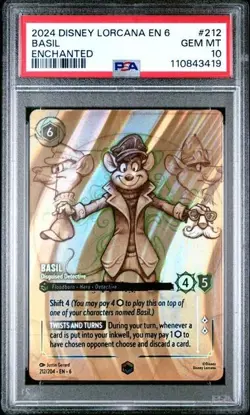 Disney Lorcana Azurite Sea - Basil Enchanted 212/204 PSA 10 Gem MT - Image 1