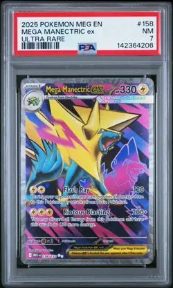 2025 Pokemon Mega Evolution Manectric ex Ultra Rare Full Art #158 PSA 7 NM - Image 1