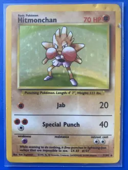Pokemon TCG Hitmonchan Unlimited Rare Holo Card Base Set 007/102 - Image 1