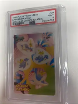 1999 Pokemon Lapras & Pikachu Sealdass Orange Islands #09 PSA 9 Free Shipping - Image 1