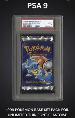 1999 Pokemon Base Set Unlimited Blastoise Sealed Pack PSA 9 MINT – Thin Font - Image 1