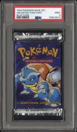 1999 Pokemon Base Set Unlimited Blastoise Sealed Pack PSA 9 MINT – Thin Font - Image 2