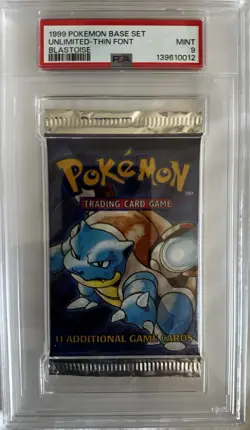 1999 Pokemon Base Set Unlimited Blastoise Sealed Pack PSA 9 MINT – Thin Font - Image 5
