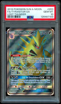 Tyranitar Gx 203/214 Pokemon Sun and Moon Lost Thunder PSA 10 - Image 1