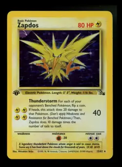 #7 1st Edition Zapdos 15/62 Fossil 1999 Holo Rare WOTC Pokemon Card TCG - Image 1