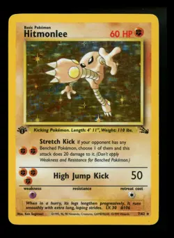 1st Edition Hitmonlee 7/62 Fossil 1999 Holo Rare WOTC Pokemon Card TCG - Image 1