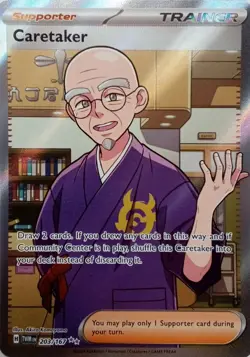 203/167 CARETAKER ULTRA RARE TWILIGHT MASQUERADE POKEMON CARD - Image 1