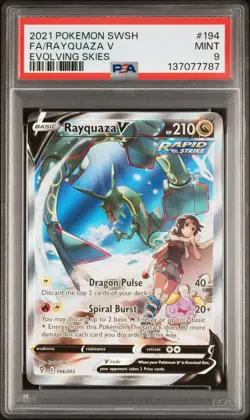 2021 POKEMON SWORD & SHIELD EVOLVING SKIES #194 FULL ART/RAYQUAZA V PSA 9 - Image 1