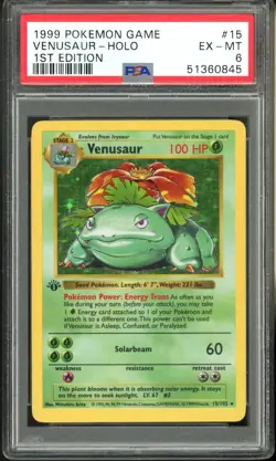 1999 Pokemon Base Set 1st Edition 15/102 Venusaur Holo PSA 6 - Image 1