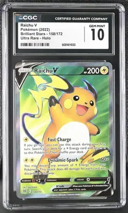 CGC Gem Mint 10: Raichu V (158/172) Pokemon Brilliant Stars (EN) - Image 1