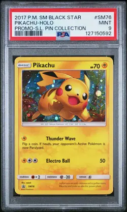 2017 POKEMON SM BLACK STAR PROMO SHINING LEGENDS PIN COLL PIKACHU-HOLO PSA 9 - Image 1