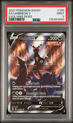 PSA 9 Umbreon V #189 Pokemon SWSH Evolving Skies English 2021 - Image 1