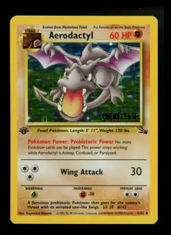 1st Edition Prerelease ERROR Aerodactyl 1/62 Fossil 1999 Holo Rare WOTC Pokemon - Image 1