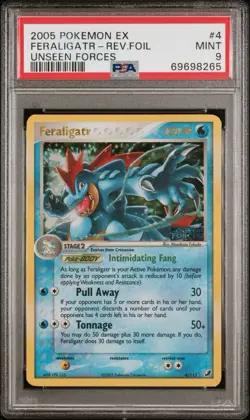 2005 POKEMON EX UNSEEN FORCES #4 FERALIGATR-REVERSE FOIL PSA 9 - Image 1