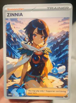 Zinnia - Waifu - Goddess - Anime - TCG - DIY - Full Art - Glossy - Trainer Card - Image 1