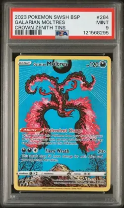 2023 POKEMON SWSH BLACK STAR PROMO CROWN ZENITH TINS #284 GALARIAN MOLTRES PSA 9 - Image 1
