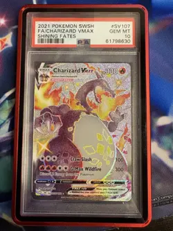 POKEMON SWORD & SHIELD SHINING FATES #SV107 CHARIZARD VMAX PSA 10, CASE INCLUDED - Image 1