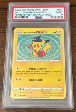 2020 POKEMON SWSH BLACK STAR PROMO #074 SPECIAL DELIVERY PIKACHU-HOLO PSA 9 - Image 1