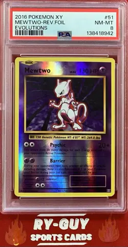 2016 POKEMON XY EVOLUTIONS REVERSE HOLO MEWTWO #51 PSA 8 - Image 1