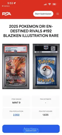Pokemon SV 2025 Destined Rivals Dri En Blaziken #192/182 PSA 9 Mint - Image 3