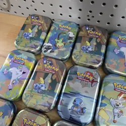 Lot Of 26 EMPTY Pokemon TCG Mini Display Tins Only -No Cards Or Coins 2019 2020 - Image 2
