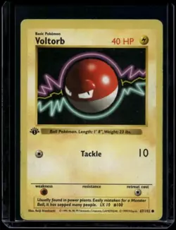 Pokemon TCG Voltorb 67/102 Base Set Shadowless 1st Edition HP - Image 1