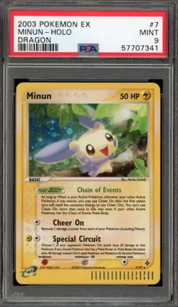 Pokemon Minun EX Dragon Holo Rare #7 PSA 9 Mint - Image 1