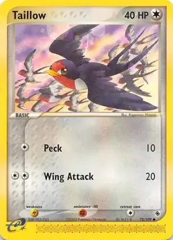 TAILLOW - 72/109 - NON-HOLO - EX Ruby and Sapphire - e-READER Pokemon Card NM/M - Image 1