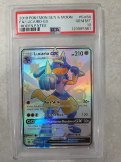Pokemon TCG Lucario GX Full Art Shiny SV64/SV94 Hidden Fates GEM MINT 10 - Image 1